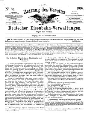 Zeitung des Vereins Deutscher Eisenbahnverwaltungen (Eisenbahn-Zeitung) Samstag 29. Dezember 1866