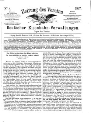 Zeitung des Vereins Deutscher Eisenbahnverwaltungen (Eisenbahn-Zeitung) Samstag 23. Februar 1867