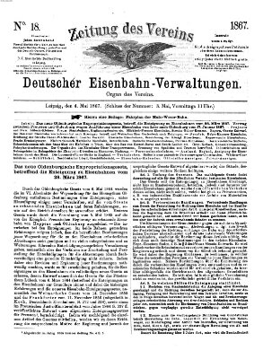 Zeitung des Vereins Deutscher Eisenbahnverwaltungen (Eisenbahn-Zeitung) Samstag 4. Mai 1867