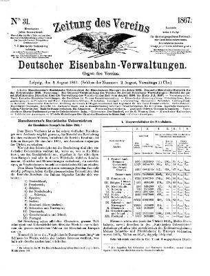 Zeitung des Vereins Deutscher Eisenbahnverwaltungen (Eisenbahn-Zeitung) Samstag 3. August 1867