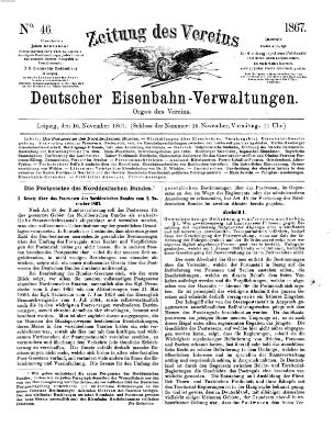 Zeitung des Vereins Deutscher Eisenbahnverwaltungen (Eisenbahn-Zeitung) Samstag 16. November 1867