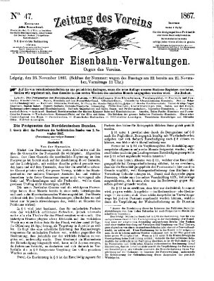 Zeitung des Vereins Deutscher Eisenbahnverwaltungen (Eisenbahn-Zeitung) Samstag 23. November 1867