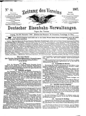 Zeitung des Vereins Deutscher Eisenbahnverwaltungen (Eisenbahn-Zeitung) Freitag 20. Dezember 1867