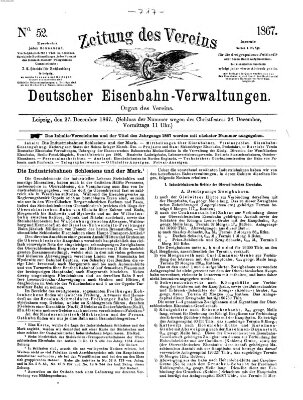 Zeitung des Vereins Deutscher Eisenbahnverwaltungen (Eisenbahn-Zeitung) Freitag 27. Dezember 1867