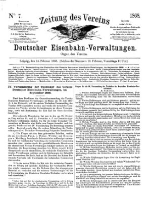 Zeitung des Vereins Deutscher Eisenbahnverwaltungen (Eisenbahn-Zeitung) Freitag 14. Februar 1868