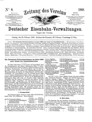 Zeitung des Vereins Deutscher Eisenbahnverwaltungen (Eisenbahn-Zeitung) Freitag 21. Februar 1868