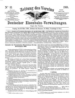 Zeitung des Vereins Deutscher Eisenbahnverwaltungen (Eisenbahn-Zeitung) Freitag 20. März 1868