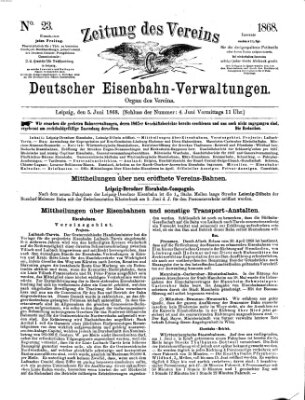 Zeitung des Vereins Deutscher Eisenbahnverwaltungen (Eisenbahn-Zeitung) Freitag 5. Juni 1868