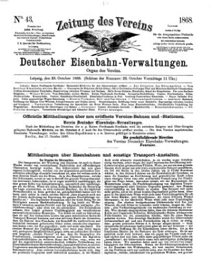 Zeitung des Vereins Deutscher Eisenbahnverwaltungen (Eisenbahn-Zeitung) Freitag 23. Oktober 1868