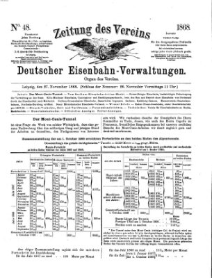 Zeitung des Vereins Deutscher Eisenbahnverwaltungen (Eisenbahn-Zeitung) Freitag 27. November 1868