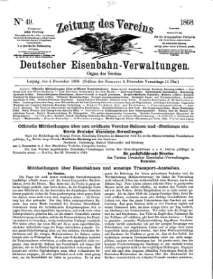 Zeitung des Vereins Deutscher Eisenbahnverwaltungen (Eisenbahn-Zeitung) Freitag 4. Dezember 1868