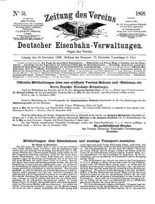 Zeitung des Vereins Deutscher Eisenbahnverwaltungen (Eisenbahn-Zeitung) Freitag 18. Dezember 1868