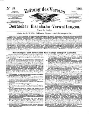 Zeitung des Vereins Deutscher Eisenbahnverwaltungen (Eisenbahn-Zeitung) Freitag 9. Juli 1869