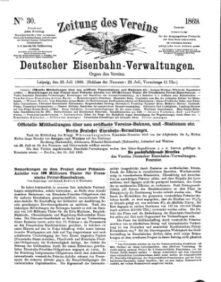 Zeitung des Vereins Deutscher Eisenbahnverwaltungen (Eisenbahn-Zeitung) Freitag 23. Juli 1869