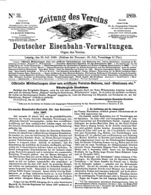 Zeitung des Vereins Deutscher Eisenbahnverwaltungen (Eisenbahn-Zeitung) Freitag 30. Juli 1869