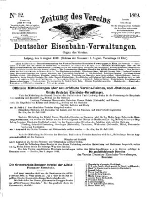 Zeitung des Vereins Deutscher Eisenbahnverwaltungen (Eisenbahn-Zeitung) Freitag 6. August 1869