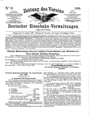 Zeitung des Vereins Deutscher Eisenbahnverwaltungen (Eisenbahn-Zeitung) Freitag 13. August 1869