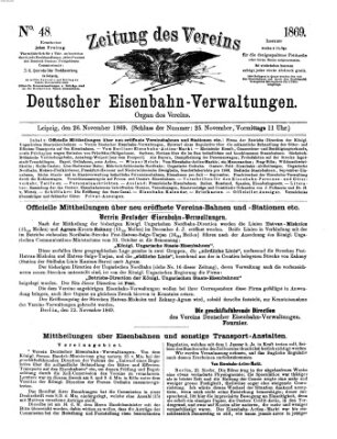 Zeitung des Vereins Deutscher Eisenbahnverwaltungen (Eisenbahn-Zeitung) Freitag 26. November 1869