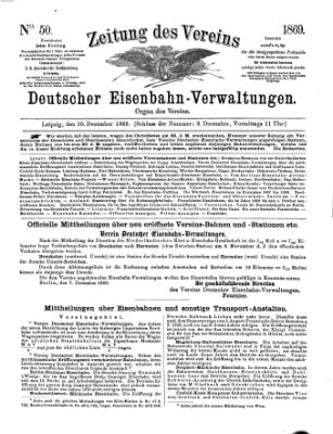 Zeitung des Vereins Deutscher Eisenbahnverwaltungen (Eisenbahn-Zeitung) Freitag 10. Dezember 1869