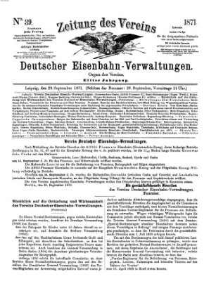 Zeitung des Vereins Deutscher Eisenbahnverwaltungen (Eisenbahn-Zeitung) Freitag 29. September 1871