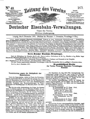 Zeitung des Vereins Deutscher Eisenbahnverwaltungen (Eisenbahn-Zeitung) Freitag 8. Dezember 1871