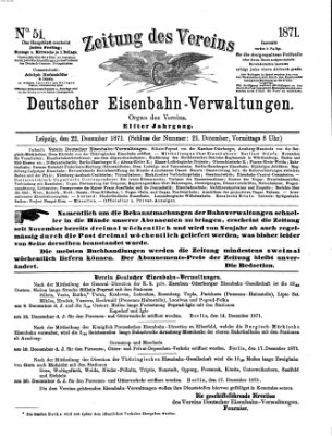 Zeitung des Vereins Deutscher Eisenbahnverwaltungen (Eisenbahn-Zeitung) Freitag 22. Dezember 1871