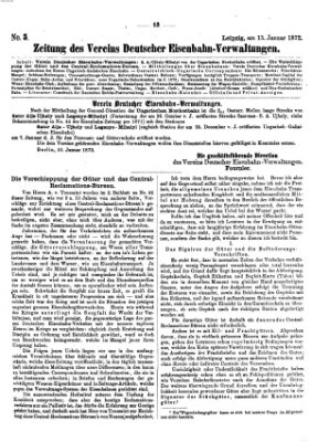 Zeitung des Vereins Deutscher Eisenbahnverwaltungen (Eisenbahn-Zeitung) Montag 15. Januar 1872