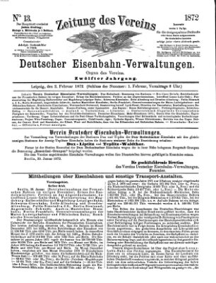 Zeitung des Vereins Deutscher Eisenbahnverwaltungen (Eisenbahn-Zeitung) Freitag 2. Februar 1872