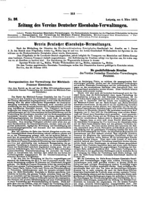 Zeitung des Vereins Deutscher Eisenbahnverwaltungen (Eisenbahn-Zeitung) Montag 4. März 1872