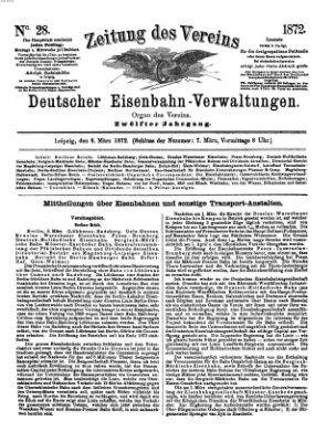 Zeitung des Vereins Deutscher Eisenbahnverwaltungen (Eisenbahn-Zeitung) Freitag 8. März 1872