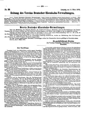 Zeitung des Vereins Deutscher Eisenbahnverwaltungen (Eisenbahn-Zeitung) Montag 11. März 1872