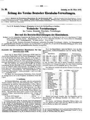 Zeitung des Vereins Deutscher Eisenbahnverwaltungen (Eisenbahn-Zeitung) Montag 25. März 1872