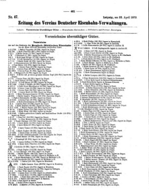 Zeitung des Vereins Deutscher Eisenbahnverwaltungen (Eisenbahn-Zeitung) Montag 22. April 1872