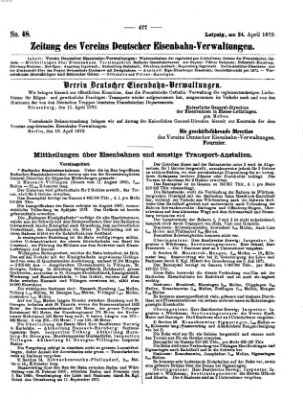 Zeitung des Vereins Deutscher Eisenbahnverwaltungen (Eisenbahn-Zeitung) Mittwoch 24. April 1872