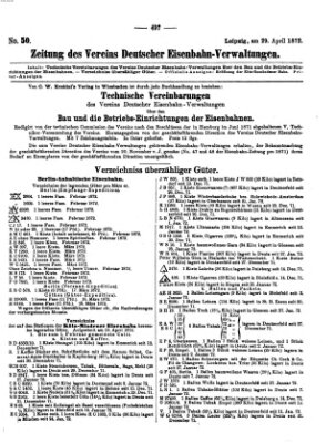 Zeitung des Vereins Deutscher Eisenbahnverwaltungen (Eisenbahn-Zeitung) Montag 29. April 1872