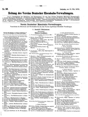 Zeitung des Vereins Deutscher Eisenbahnverwaltungen (Eisenbahn-Zeitung) Montag 13. Mai 1872