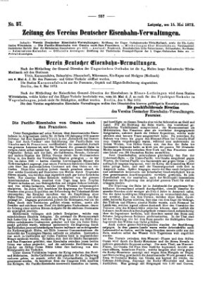 Zeitung des Vereins Deutscher Eisenbahnverwaltungen (Eisenbahn-Zeitung) Mittwoch 15. Mai 1872