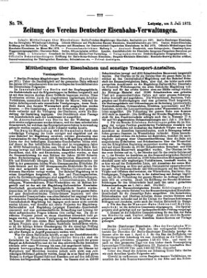 Zeitung des Vereins Deutscher Eisenbahnverwaltungen (Eisenbahn-Zeitung) Mittwoch 3. Juli 1872