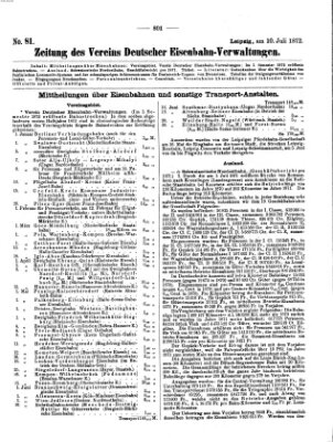 Zeitung des Vereins Deutscher Eisenbahnverwaltungen (Eisenbahn-Zeitung) Mittwoch 10. Juli 1872