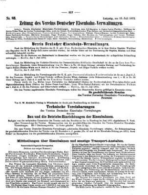 Zeitung des Vereins Deutscher Eisenbahnverwaltungen (Eisenbahn-Zeitung) Montag 15. Juli 1872