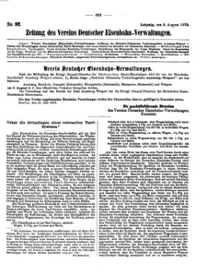 Zeitung des Vereins Deutscher Eisenbahnverwaltungen (Eisenbahn-Zeitung) Montag 5. August 1872