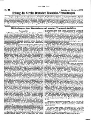 Zeitung des Vereins Deutscher Eisenbahnverwaltungen (Eisenbahn-Zeitung) Mittwoch 14. August 1872