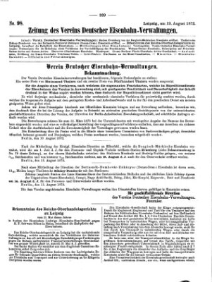 Zeitung des Vereins Deutscher Eisenbahnverwaltungen (Eisenbahn-Zeitung) Montag 19. August 1872