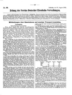 Zeitung des Vereins Deutscher Eisenbahnverwaltungen (Eisenbahn-Zeitung) Mittwoch 21. August 1872