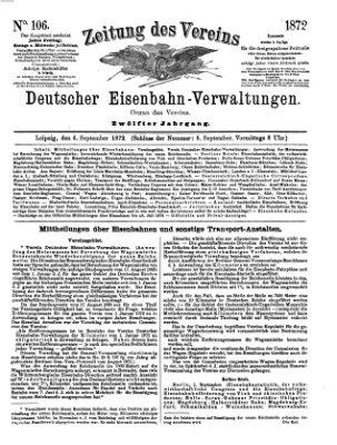 Zeitung des Vereins Deutscher Eisenbahnverwaltungen (Eisenbahn-Zeitung) Freitag 6. September 1872