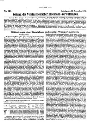 Zeitung des Vereins Deutscher Eisenbahnverwaltungen (Eisenbahn-Zeitung) Mittwoch 11. September 1872