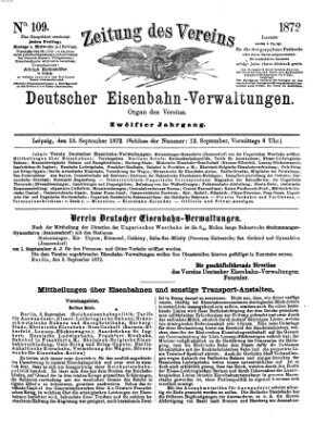 Zeitung des Vereins Deutscher Eisenbahnverwaltungen (Eisenbahn-Zeitung) Freitag 13. September 1872