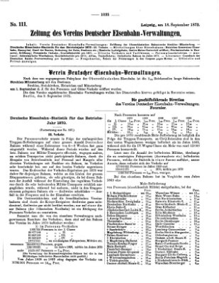 Zeitung des Vereins Deutscher Eisenbahnverwaltungen (Eisenbahn-Zeitung) Mittwoch 18. September 1872