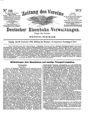 Zeitung des Vereins Deutscher Eisenbahnverwaltungen (Eisenbahn-Zeitung) Freitag 20. September 1872