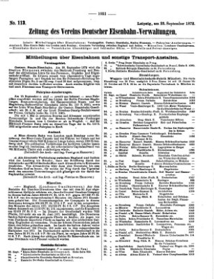 Zeitung des Vereins Deutscher Eisenbahnverwaltungen (Eisenbahn-Zeitung) Montag 23. September 1872